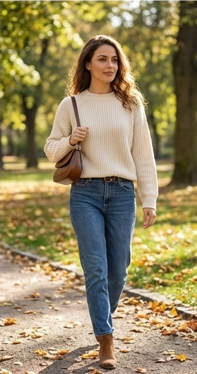 תיק עור באגט קלאסי הולכת בגינה