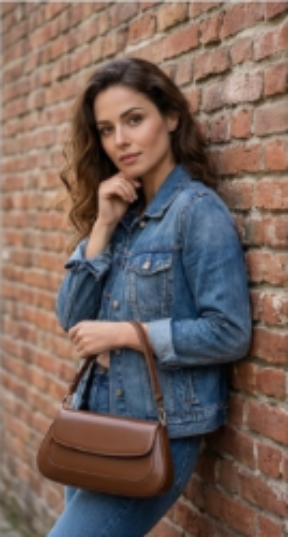 תיק עור באגט קלאסי נשענת על קיר